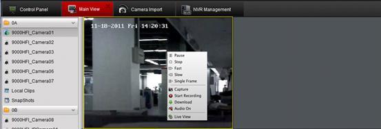 Go to Main View panel, right click on a live view window, and select Playback from the menu to start instant playback.