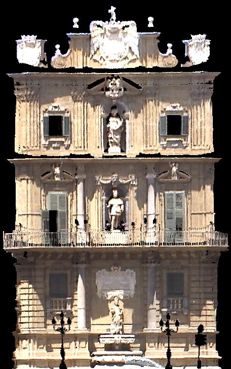 façade and four vertices on each of the balconies at the second level.