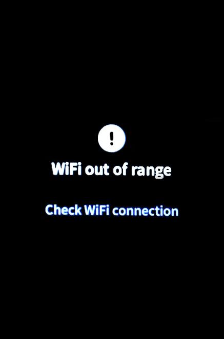 If the TSR-310 is no longer in range of the wireless access point or if the wireless access point is not functioning, a "Wi-Fi out of range" alert is displayed.