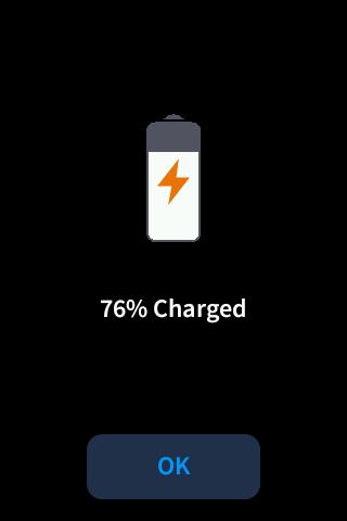 Battery Charging When the TSR-310 is placed in its charging dock, a screen with a charging battery image and the current battery level is