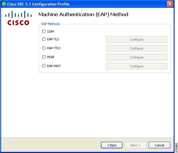 SSC Management Utility Chapter 2 Configuring EAP Authentication The Machine Authentication (EAP) Method and the User Authentication (EAP) Method windows enable you to choose the authentication method