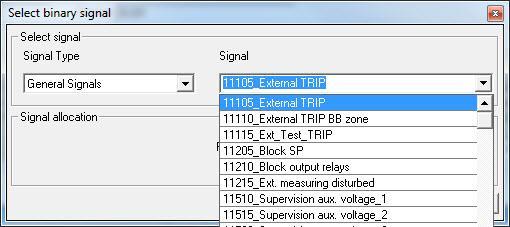 1MRK 500 121-UEN Section 3 New Signal Fig. 3.1 Configuration / Binary module - Inputs - New signal 3.6.3.5 Outputs The button New signal opens a dialog with a list for selecting and adding a new signal.