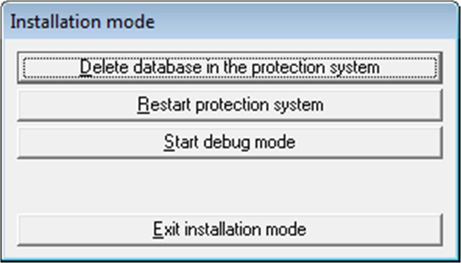 1MRK 500 121-UEN Section 3 Figure 43 Installation mode menu Table 11 Button Buttons in Installation mode menu Description Delete data base in the protection system Restart the protection system Debug