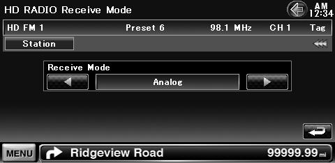 HD Radio Control (North American sales area only) Receive mode Sets the radio broadcasts receive mode. Display the Source Control Screen See <Source Control Screen> (page 4).