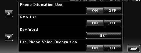 Display the Hands Free Setup screen Set each item You can send tones during a call [Auto Response] Sets an automatic