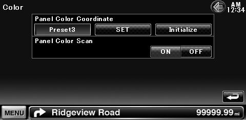 Setup Menu Panel Color Coordinate Sets the screen and button illumination color. Display the Color screen Touch [ ] > [ ] > [Display] > [Color].