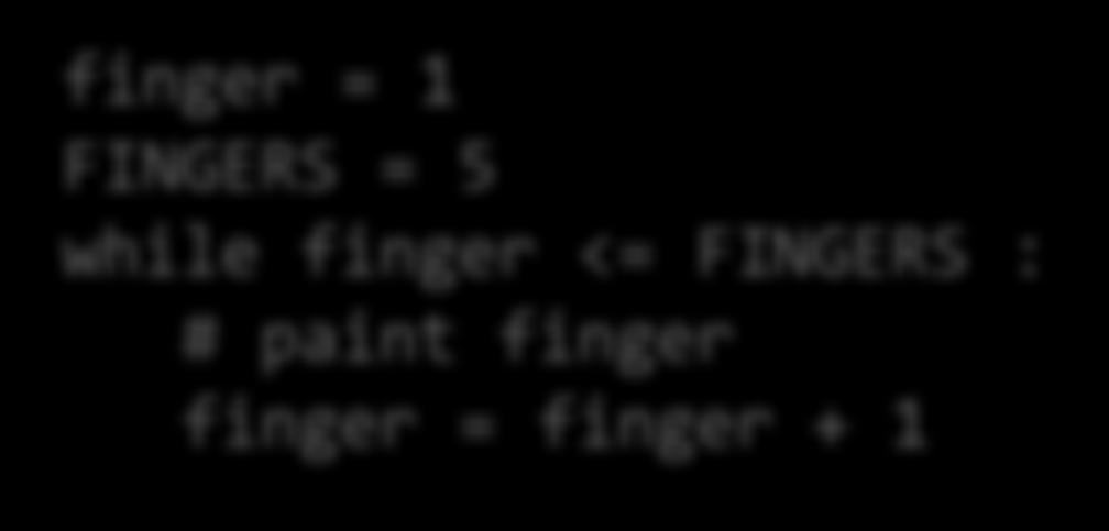 Common Error: Off-by-One Errors A counter variable is often used in the test condition Your counter can start at 0 or 1, but programmers often start a counter at 0 If I want to paint all 5 fingers on