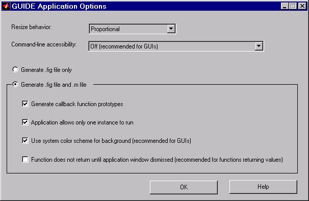 1 Creating GUIs with MATLAB Selecting GUIDE Application Options Issuing the guide command displays an empty Layout Editor with an untitled figure.