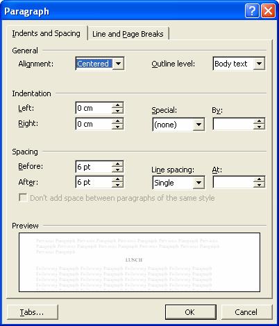 Exercise 26 Change the paragraph spacing of the table Move the mouse pointer into the margin outside the left hand side of row 1 The mouse pointer will change to a white right facing arrow Click and