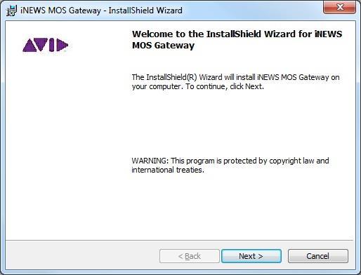 5. Click Next to begin the inews MOS Gateway