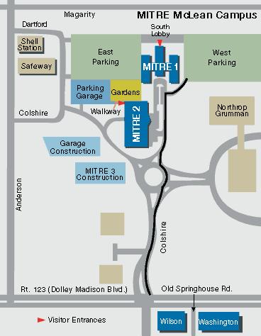 Directions to the MITRE-2 Facility in McLean, Virginia: Take the Beltway, I-495 to Virginia. Take Exit 46B (McLean, Route 123).