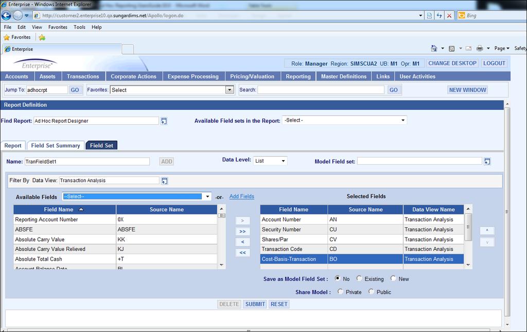 Asset Arena InvestOne 27 Report Details - screen controls Special footer characters: &date; displays the current report run date in the footer. &report; displays the reports name in the footer.