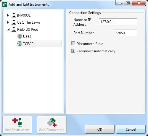 Add a new connection to the instrument TCP/IP When the instrument is connected via USB2, click the Tools, Manage instrument menu and select the new instrument.
