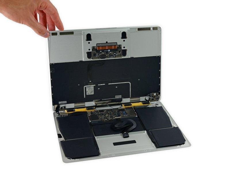 Lifting from the front edge, raise the upper case/display assembly to about a