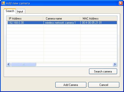 3. In the pop-up Add New Camera dialog window, you can: Select the Search tab if you are not sure of the camera s