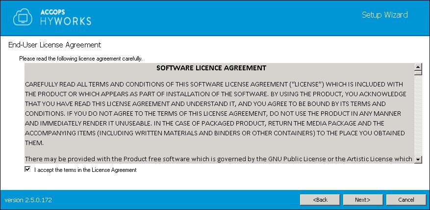 5. On License Agreement screen, select if you accept the terms and click on Next