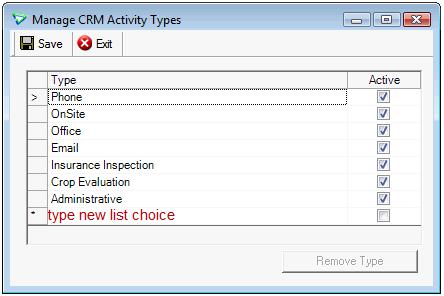 CRM Activities CRM Activities are used to record customer interactions. Called a grower and want to record the details of your conversation? Create a CRM Activity for it.