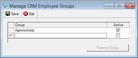 Employee Groups Employee Groups are used for filtering results of the CRM Activity Summary report. There are two steps to setting up Employee Groups: 1. Add new Employee Group(s) 2.
