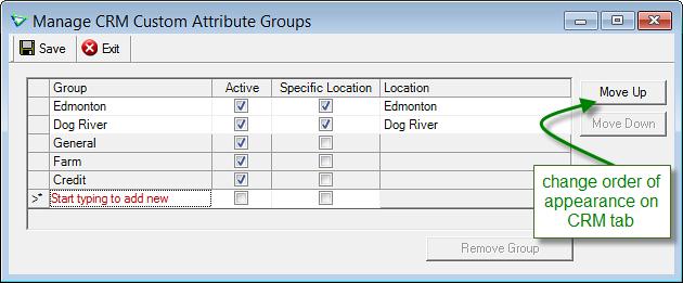 Adding an Attribute Group In the list are the three default groups: General, Credit, and Farm.