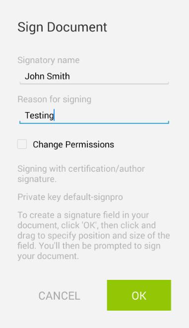 5.2 Insert Signature - to sign the document The Sign Document dialog is displayed.