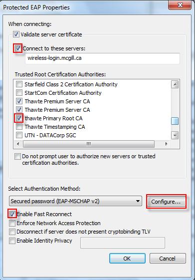 o Enable Fast Reconnect Next, click Configure. 9.