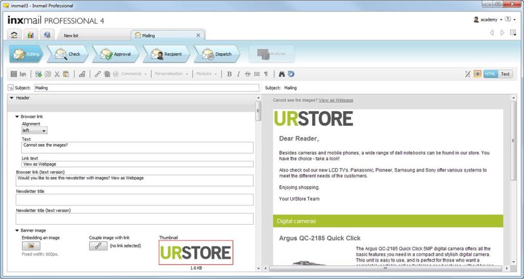 6: Selecting the mailing format A new empty mailing in multipart format is created and opened in a new tab.