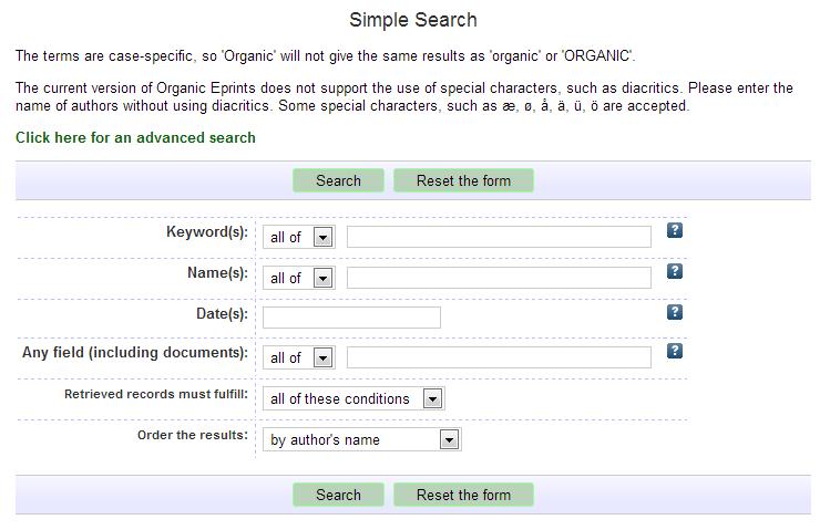 Fact sheet: How to Search Simple search By clicking a question mark, you expand the explanation as shown below Choose whether the search should Choose whether the search should include only