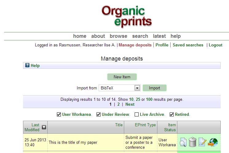 Deposit a paper in Organic Eprints Fact sheet: How to deposit a document in Organic Eprints If you re not already a registered user, please register by creating an account, otherwise login.