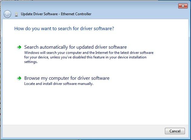 Figure 6-16: Update Driver Software Window Step 8: Select Browse my computer for driver software
