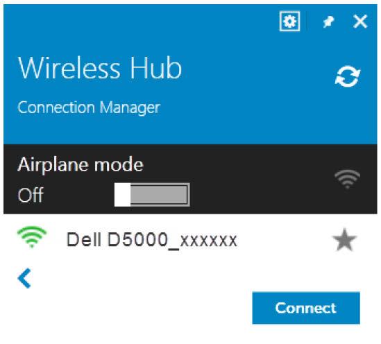 SSID : D5000_xxxxxx (xxxxxx represents 6 alpha numeric) Password : 12345678 WPS Push Button: This option allows you to connect to the Dell wireless dock D5000 without a password.