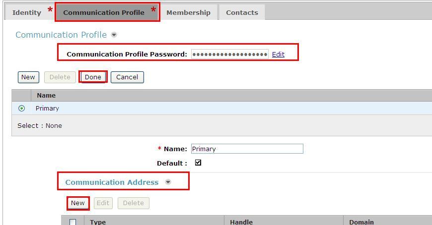 Under the Communication Profile tab enter a suitable Communication Profile Password and click on Done when