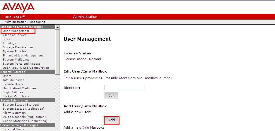 Click on User Management in the left hand column and click on Add under Add