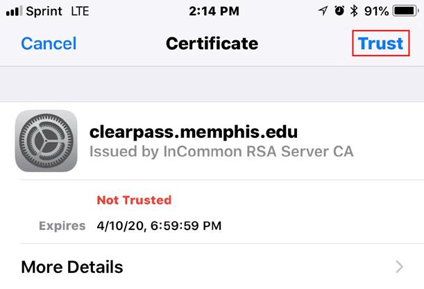 6. A window will pop up asking you to trust the certificate, click Trust.