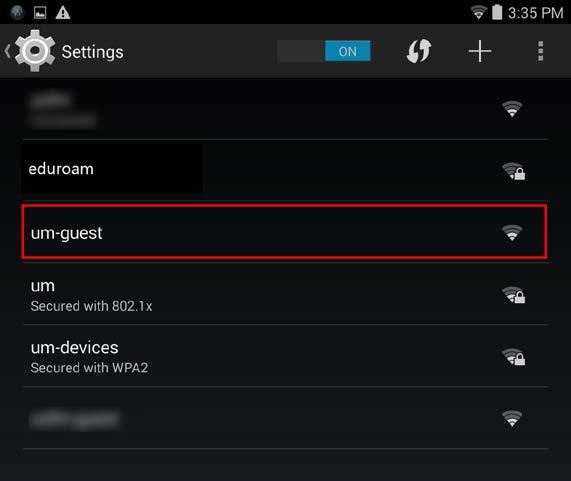 3. Select um-guest from the wireless networks. 4.