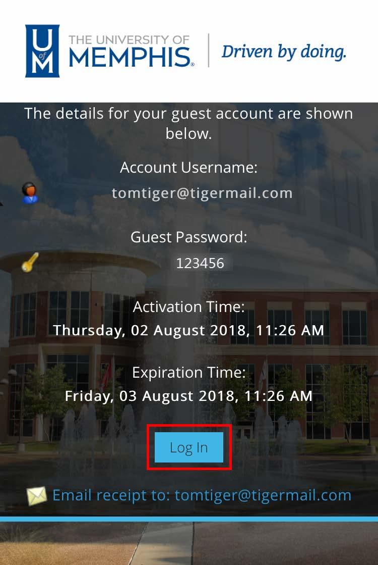 6. You will be given the details to your guest account including a guest password and expiration time for your account and password.