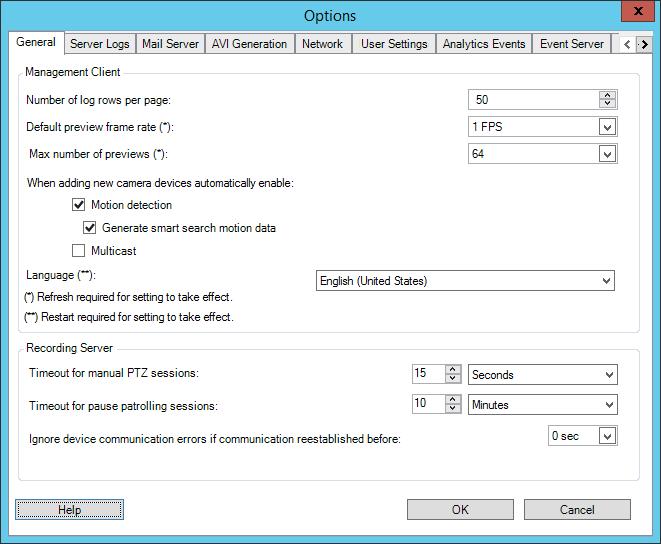 Options dialog box In the Options dialog box, you can specify a number of settings related to the general appearance and functionality of the system. To access the dialog box, select Tools > Options.