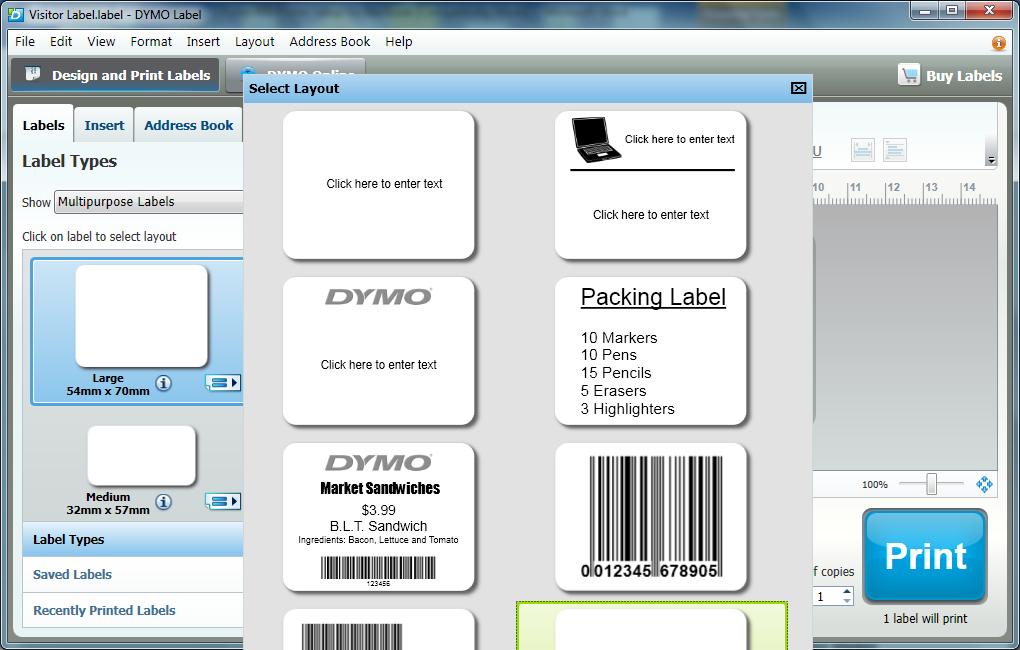 4. You will then be presented with a range of pre-formatted Multipurpose Label Templates.