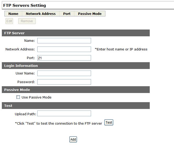 Configuring an FTP server To add an FTP server, 1.