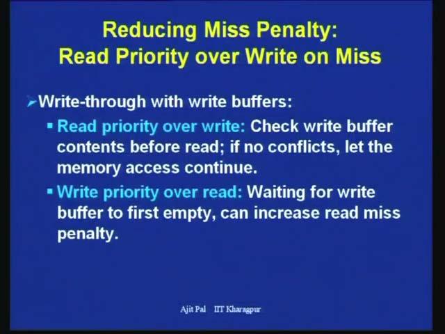 (Refer Slide Time: 27:36) So, this is reducing miss penalty by read priority over write on miss.