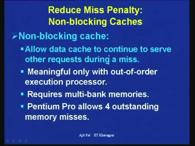 (Refer Slide Time: 40:12) Now, let us consider the case of non blocking cache memories. So, this non blocking cache allows data cache to continue to serve other.