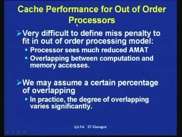(Refer Slide Time: 43:15) So, the cache performance for out of order processors is difficult to define miss penalty we have been so far discussing miss penalty in the context of I mean the way the