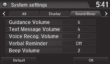System Guidance Volume Adjust the navigation system guidance volume. 1. From the HOME screen, select Settings. 2.
