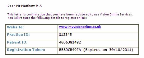 Creating an Online Account and Password The following process is undertaken by the patient to create an Online User Account. Online Registration 1. Go to website http:\\www.myvisiononline.co.uk, the address is included in the letter from your GP practice.