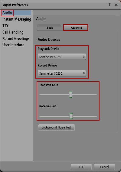 Under Agent Preferences select Audio, click on the Advanced tab.