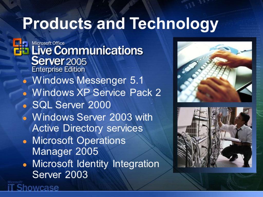 3 Products and Technology Microsoft Office Live Communications Server 2005 Windows Messenger 5.