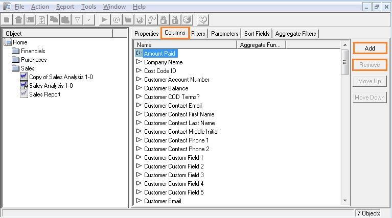 Columns Tab The Columns tab lists the columns that make up the Microsoft Excel report.
