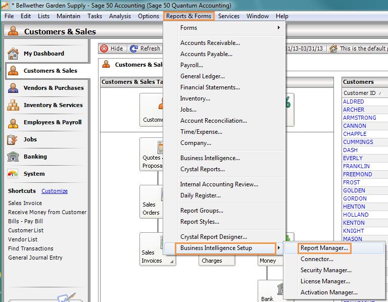 Getting started guide Accessing the Sage 50 Intelligence Reports To access the reports: 1. From the Sage Accounting Interface, click on Reports & Forms. 2.