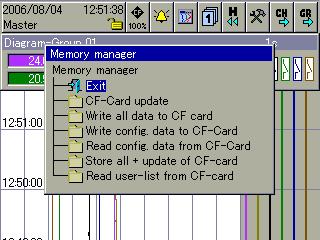6 Memory manager Close memory manager Update CF card Back up -> CF card Config data -> CF card CF card -> config data Save all + update CF card CF card -> user list Close memory manager Update CF