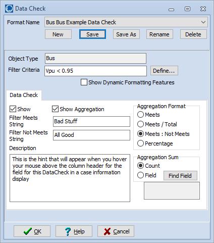 Data Check Dialog Name ObjectType Filter FilterMeetsString FilterNotMeetsString Click Define to open dialog to define