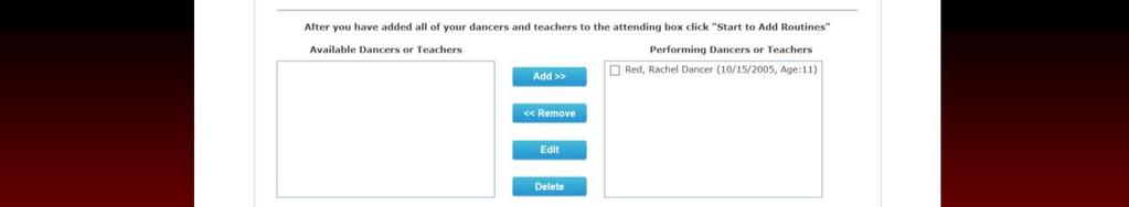 If you are a Dance Studio you can download the default csv file in order to bulk load a list of Dancers using the Import Dancers button: Only do this if you got a long list of Dancers to set up it s